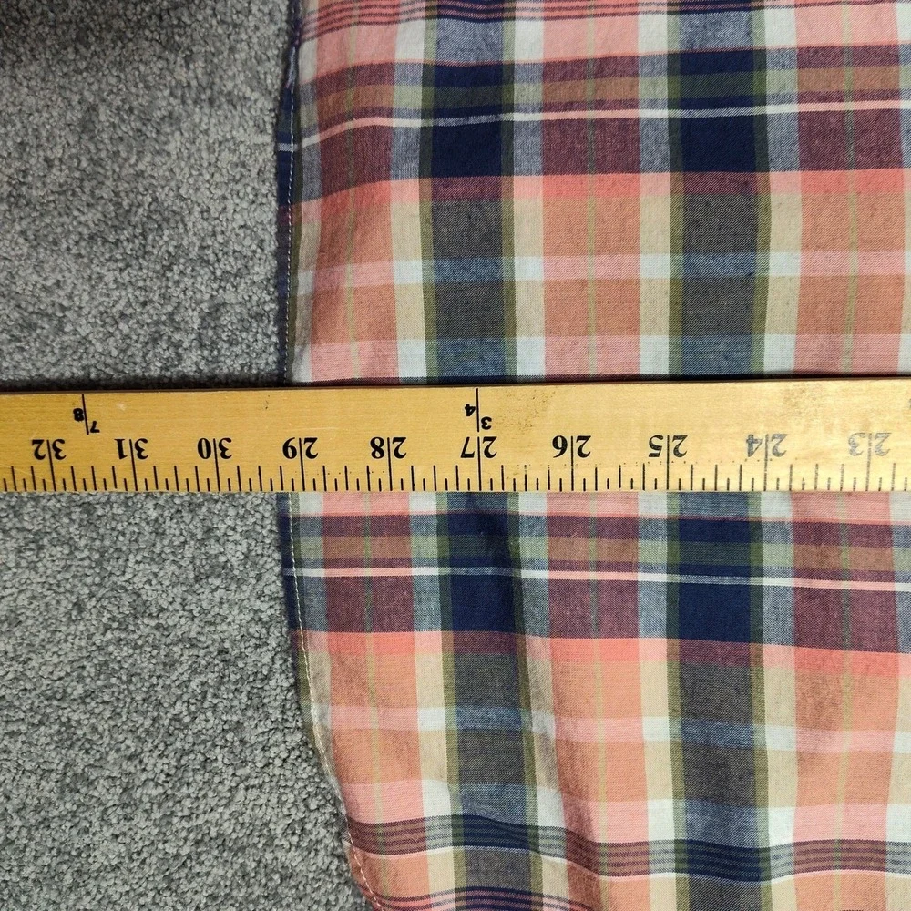 J Crew Mens Summer Plaid Button Down Long Sleeve Shirt Size M Peach Navy Cotton